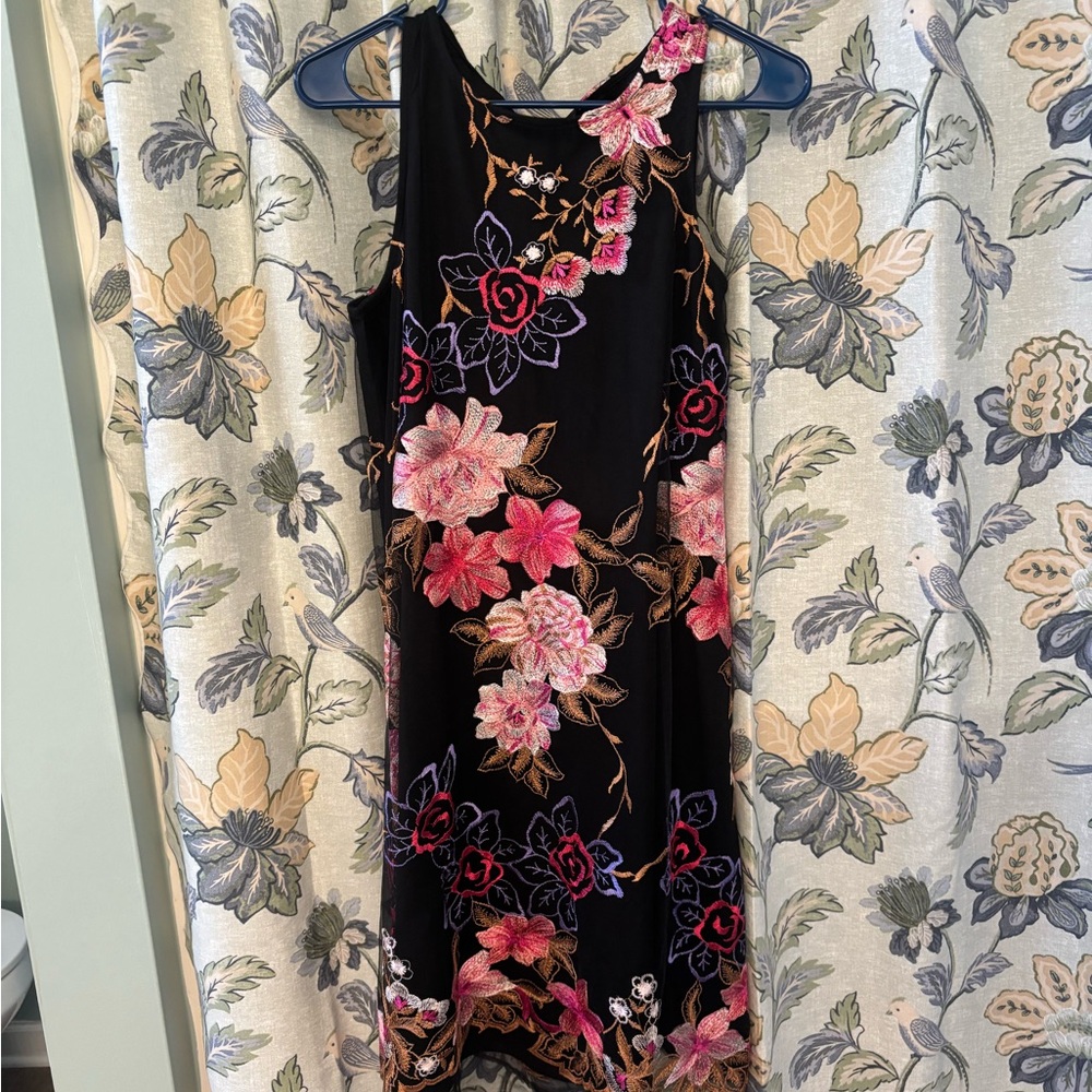 Roz & Ali Black Dress with Pink Floral Design